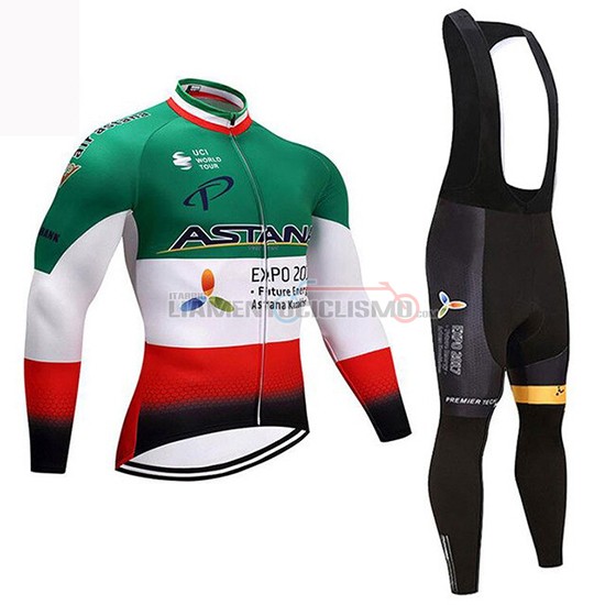 Abbigliamento Ciclismo Astana Campione Italia Manica Lunga 2018 Verde